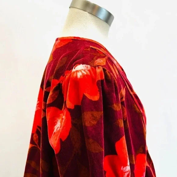 NWT SONOMA Women 3/4 Sleeve Pullover V-Neck Corduroy Cotton Floral Shirt Sz PXXL - Picture 7 of 14